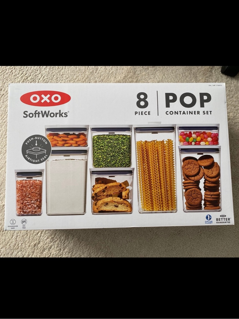 Oxo POP Food Storage Container Set with White Lids and Clear Bodies 8 piece